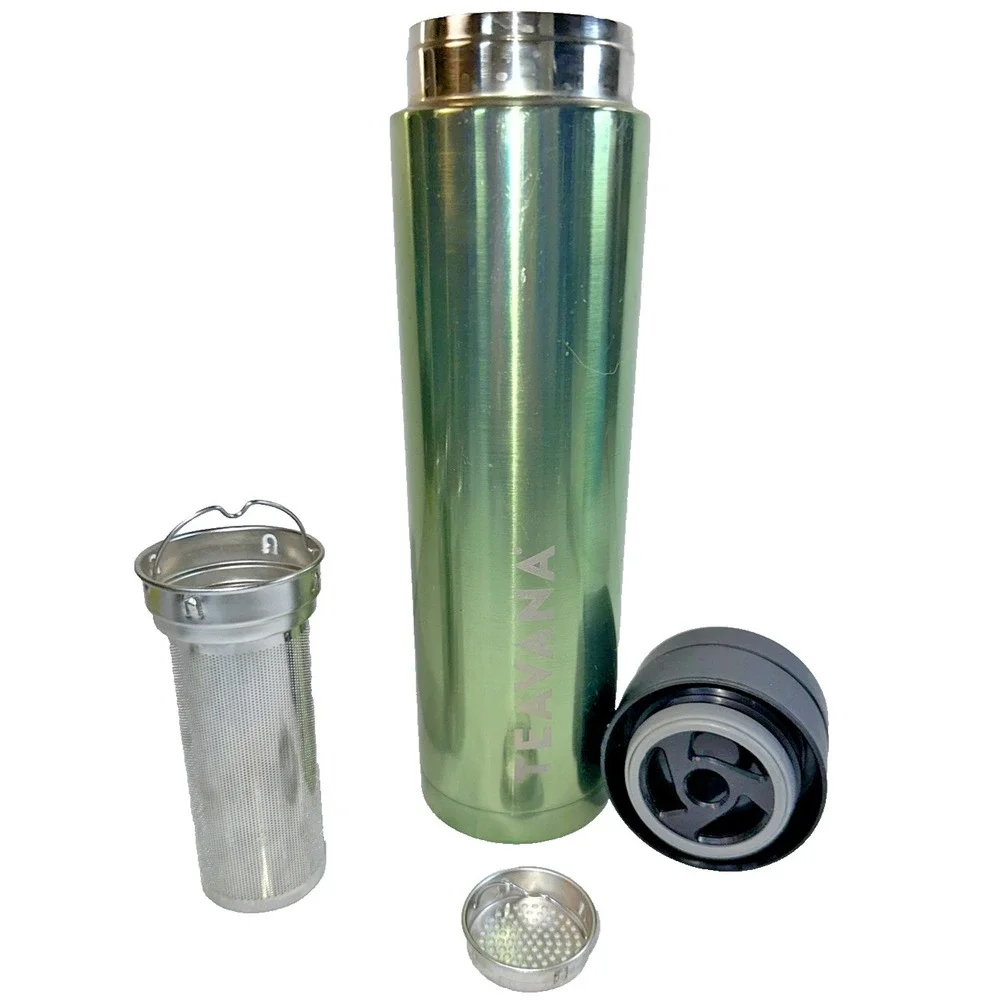 Teavana Contour 16 oz Green Stainless Tumbler - COMPLETE with Infuser Basket